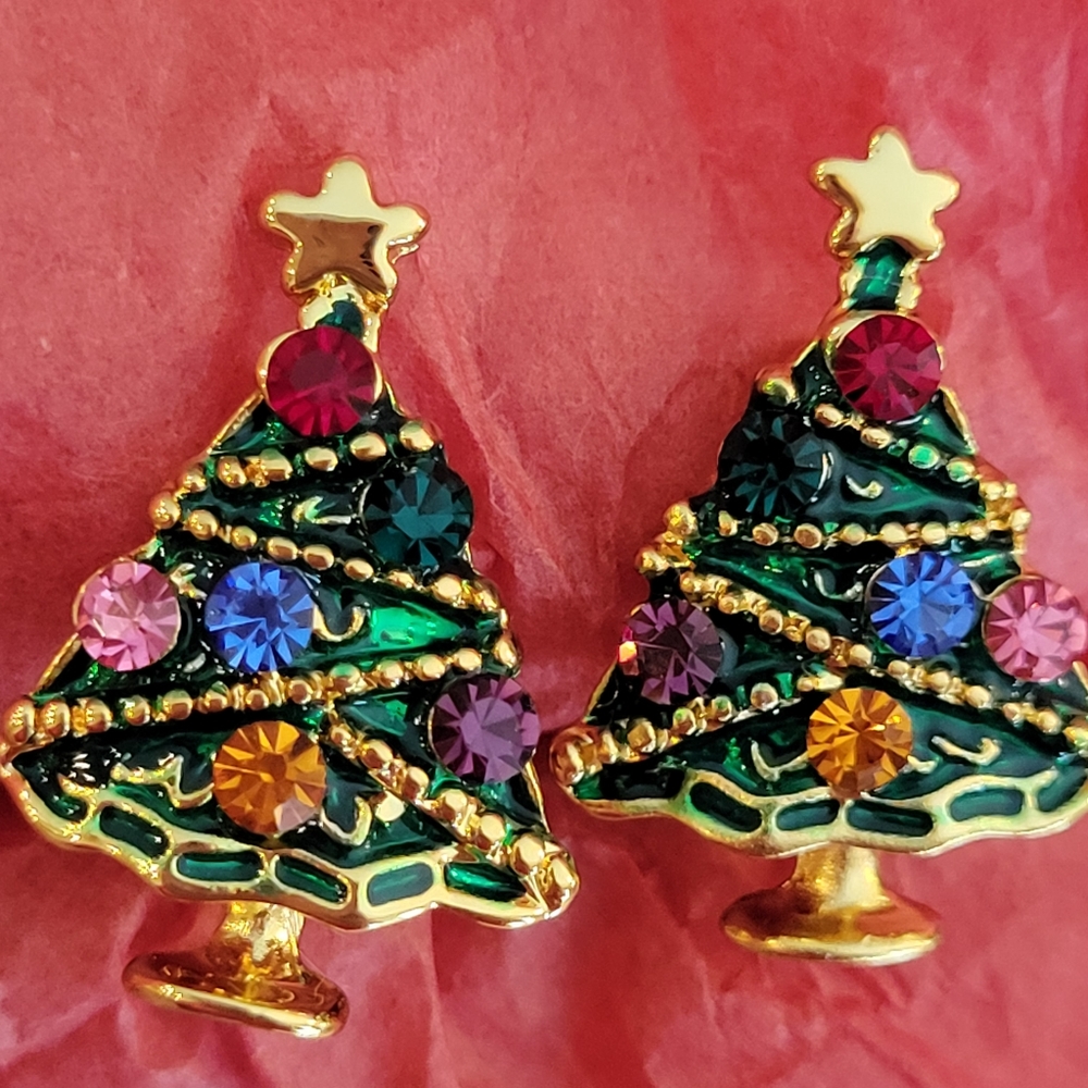 Christmas Jewelry Vintage to Now ~ Clip-On Earrings (2pr) & Brooch ~ Rhinestones - Picture 12 of 16